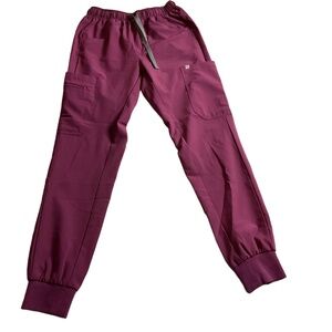 Reina Burgundy Elastic Cuffs‎ Drawstring Waist Multiple Pockets Scrub Pants XS